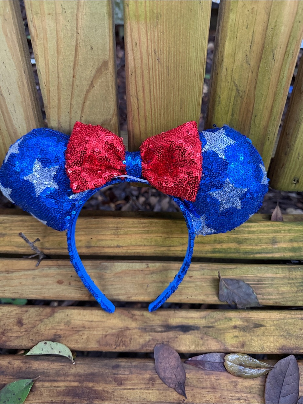 Disney Sequin Star Mouse Ears Headband in Blue  Red Disney design drawstring bag